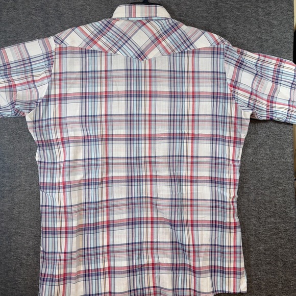 Vintage Saddleking Western Pearl Snap Red Blue Plaid Short Sleeve Shirt Sz XXL - Picture 7 of 7